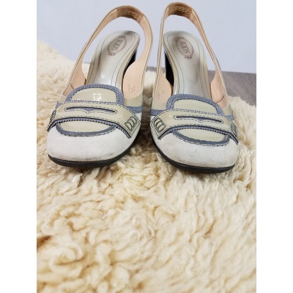 EUC Todds size 36 gray suede, back strap pumps